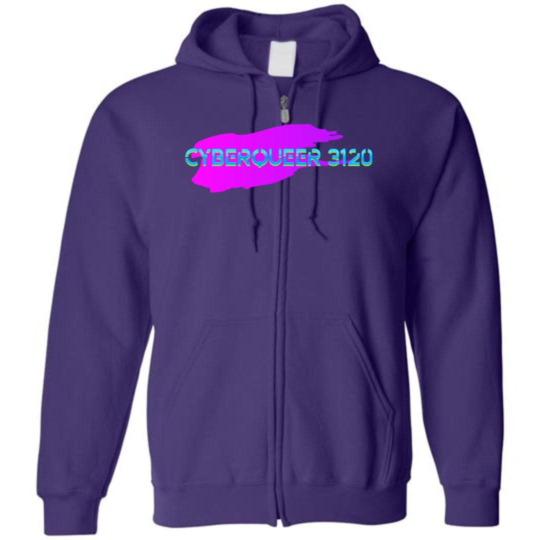 Cyberqueer 3120 Logo Splash Unisex Zip Hoodie - Purple / S