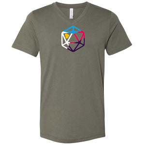 D20 Critcal Pride Polyam Pride Unisex Premium V-Neck Tee - Military Green / S
