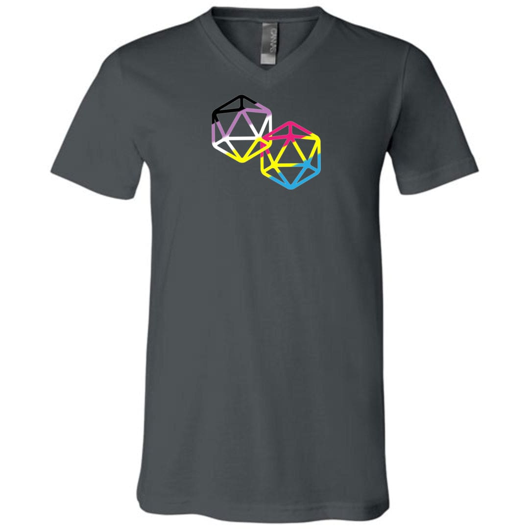 D20 Critical Pride Advantage Non-Binary Pan Pride Unisex Premium V-Neck Tee - Asphalt / S