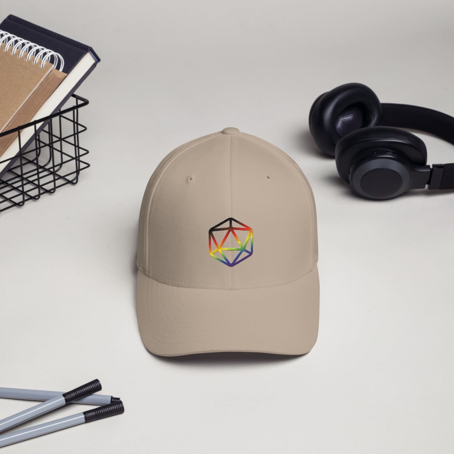 D20 Critical Pride Inclusive Pride Flexfit Structured Twill Cap - Khaki / S/M
