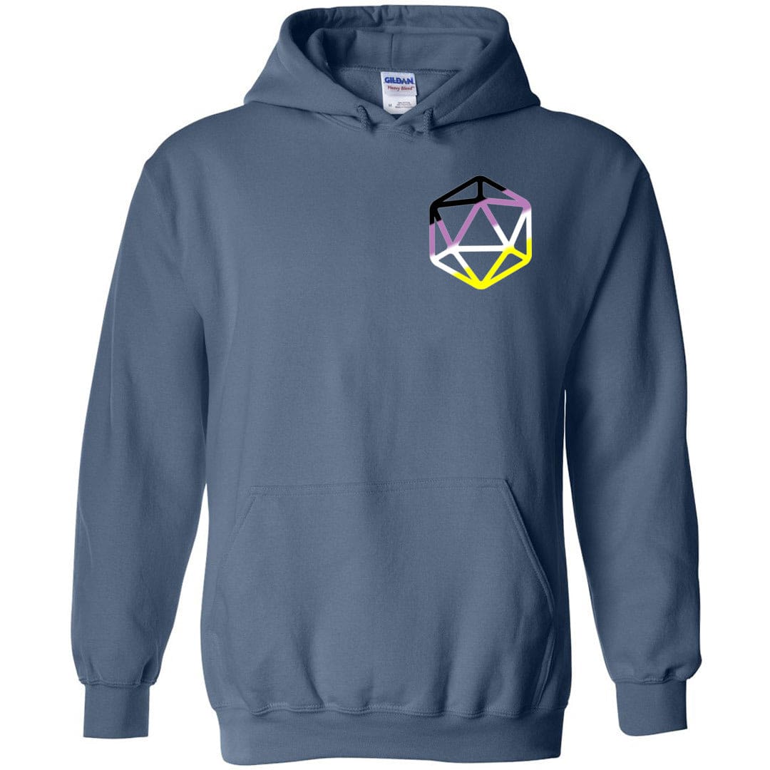 D20 Critical Pride Non-Binary Pride Unisex Pullover Hoodie - Indigo Blue / S