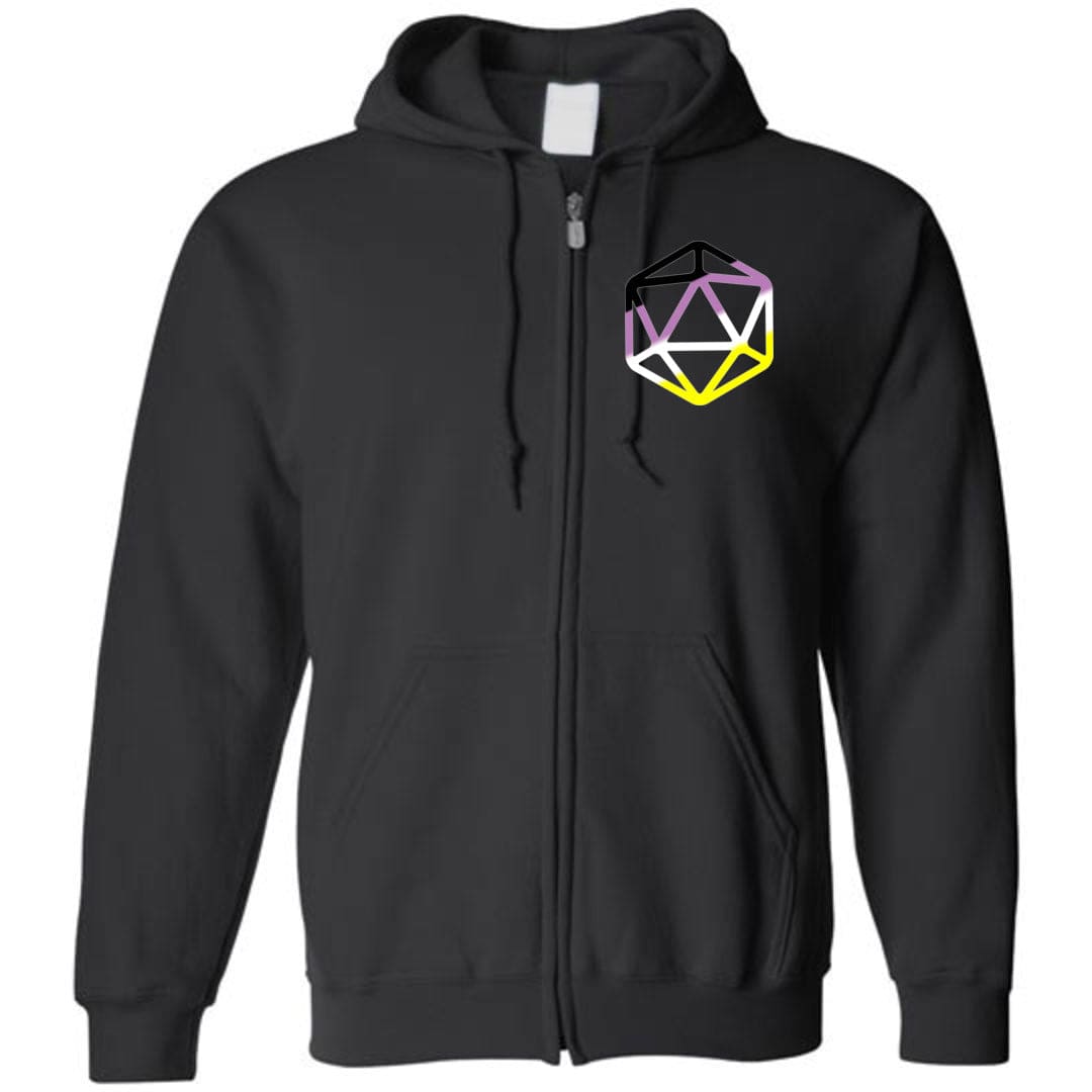 D20 Critical Pride Non-Binary Pride Unisex Zip Hoodie - Black / S