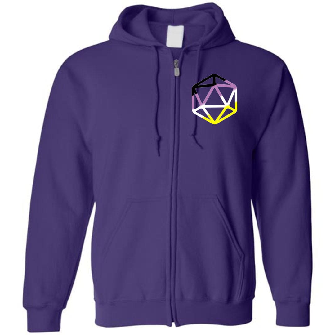 D20 Critical Pride Non-Binary Pride Unisex Zip Hoodie - Purple / S