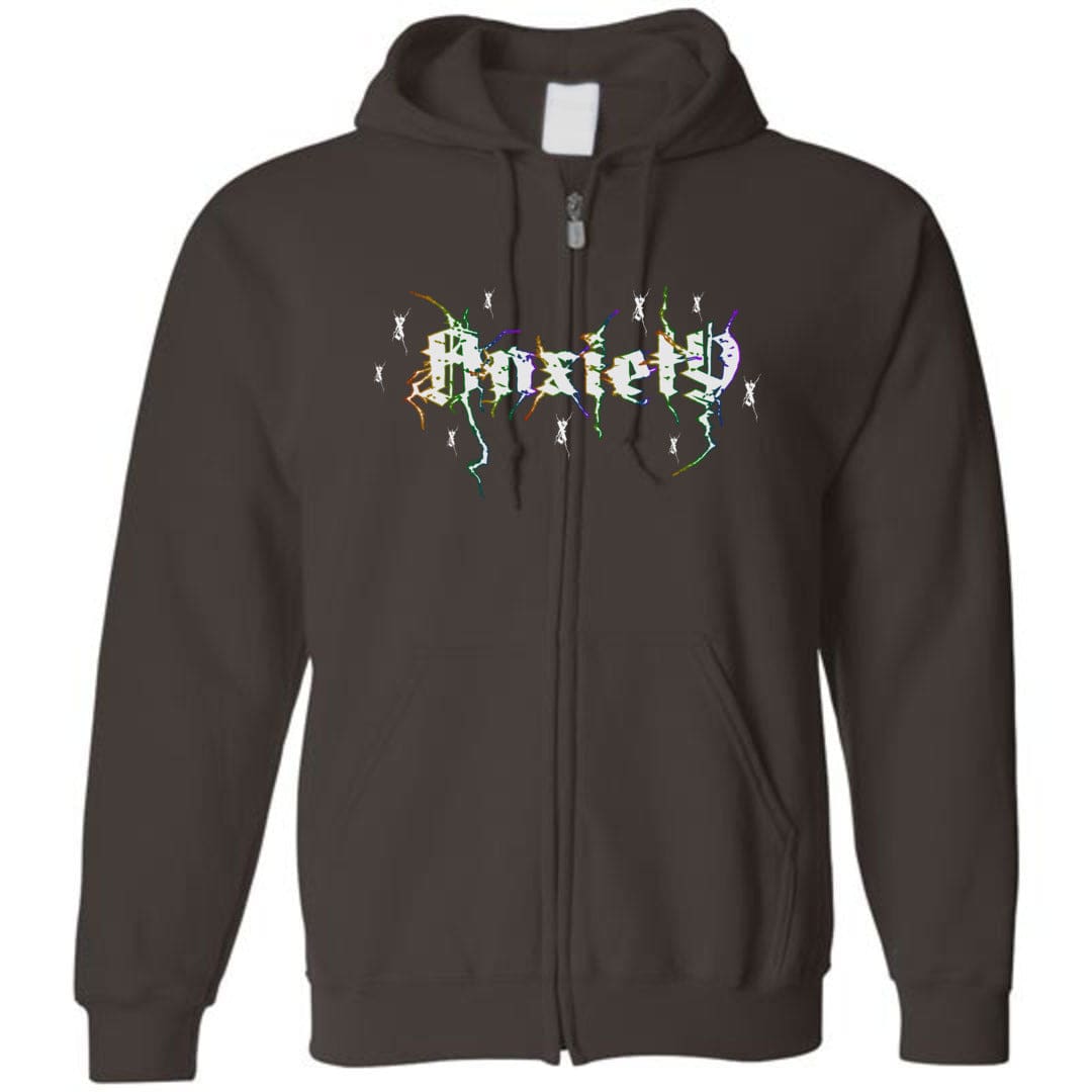 Death Metal Anxiety Unisex Zip Hoodie - Dark Chocolate / S