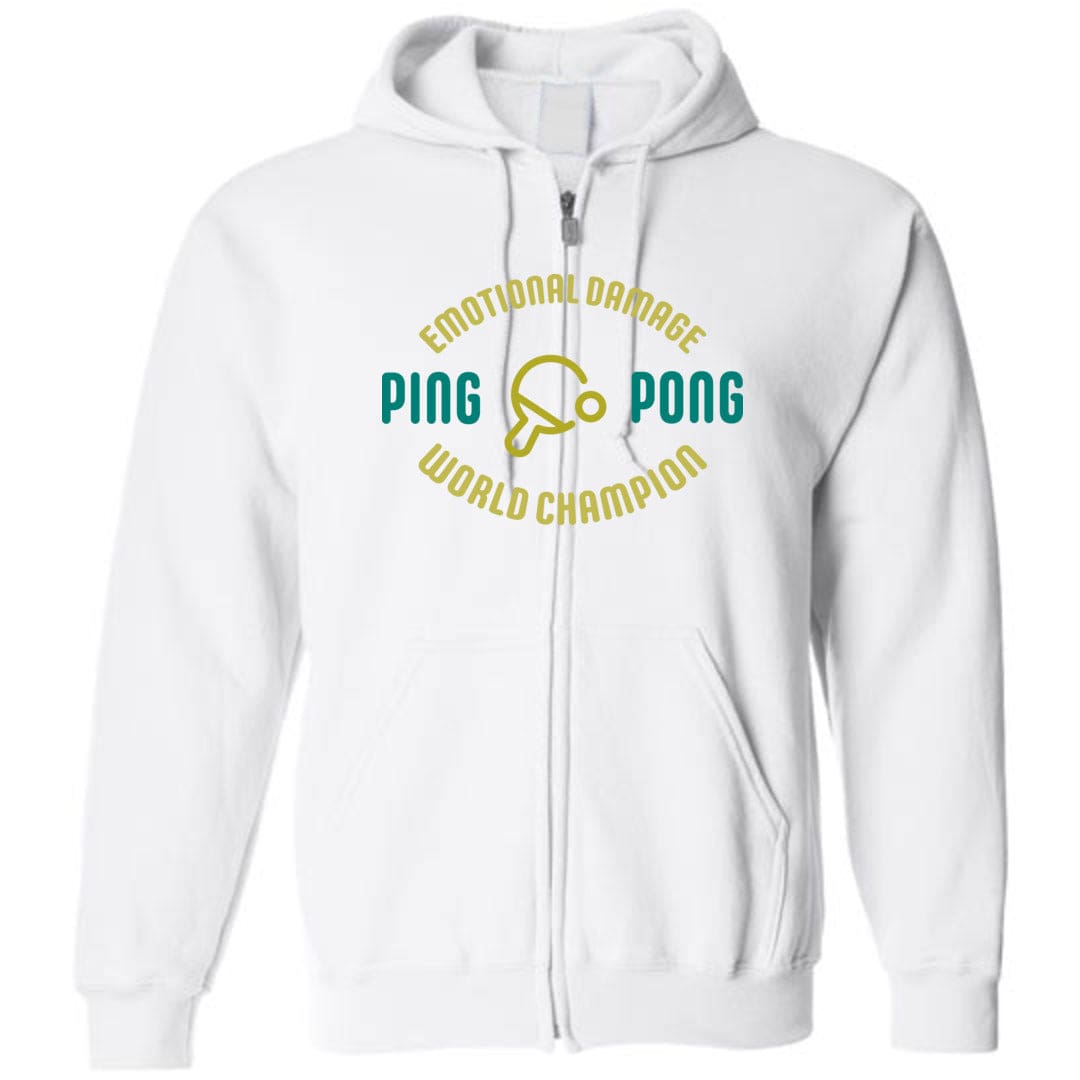 Emotional Damage Ping Pong World Champion Alt Unisex Zip Hoodie - White / S