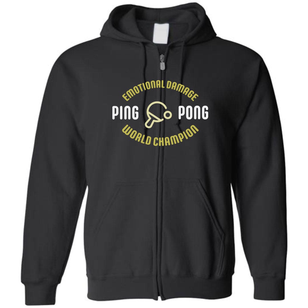 Emotional Damage Ping Pong World Champion Unisex Zip Hoodie - Black / S
