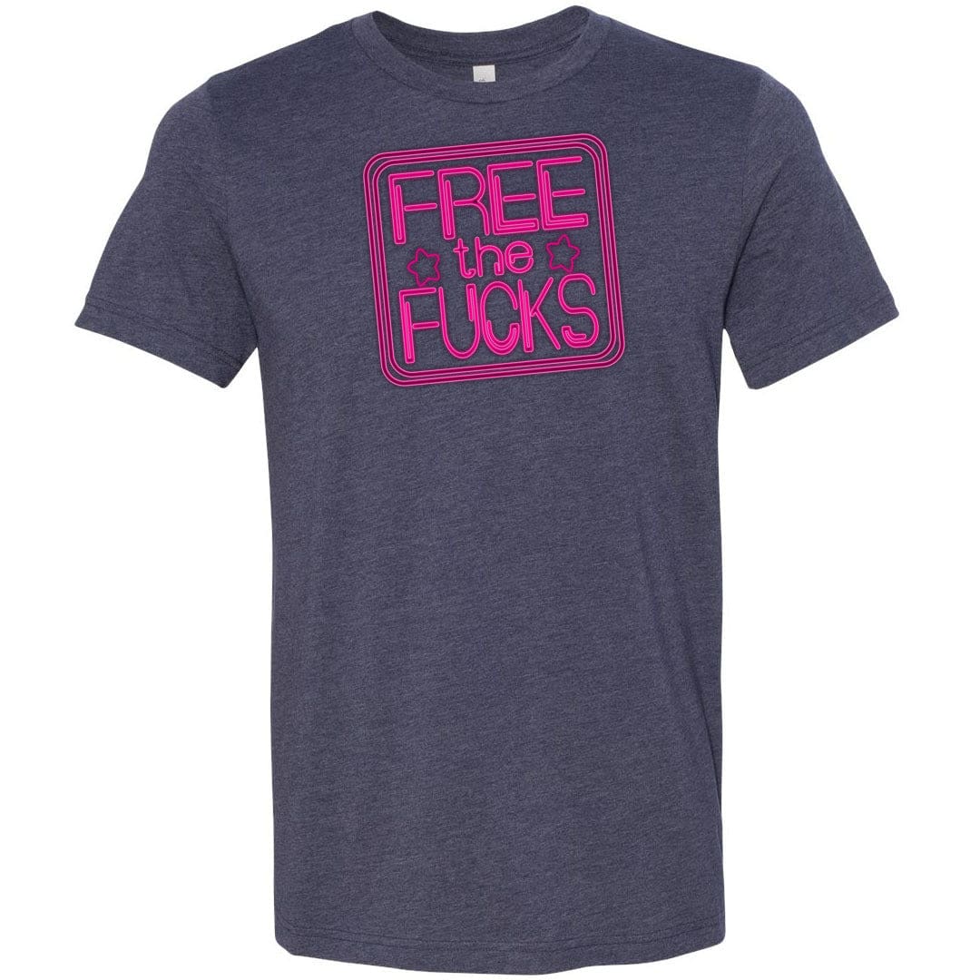 Free The Fucks Pink Neon Unisex Premium Tee - Heather Midnight Navy / XS