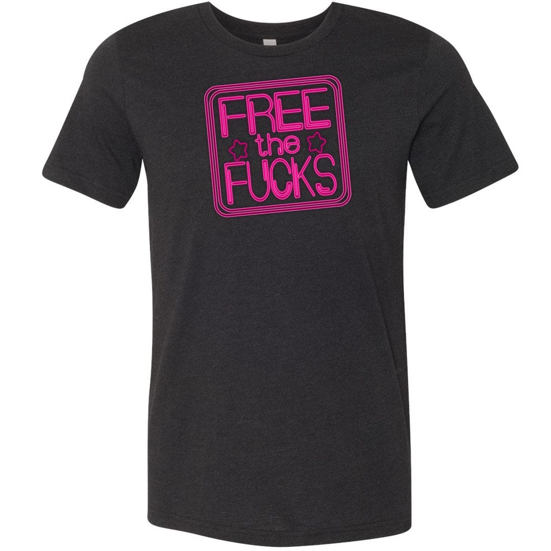 Free The Fucks Pink Neon Unisex Premium Tee - Black Heather / XS