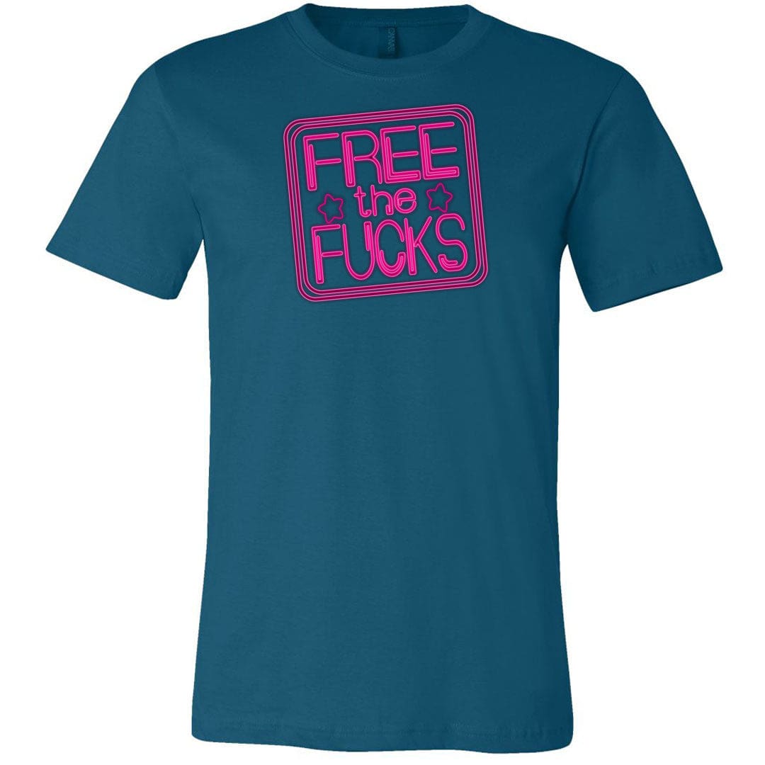 Free The Fucks Pink Neon Unisex Premium Tee - Deep Teal / XS