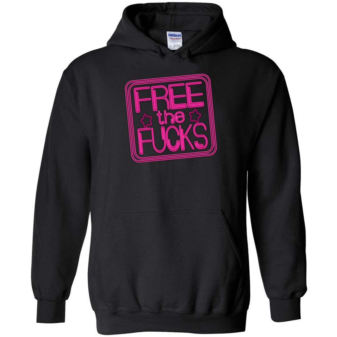 Free The Fucks Pink Neon Unisex Pullover Hoodie - Black / S
