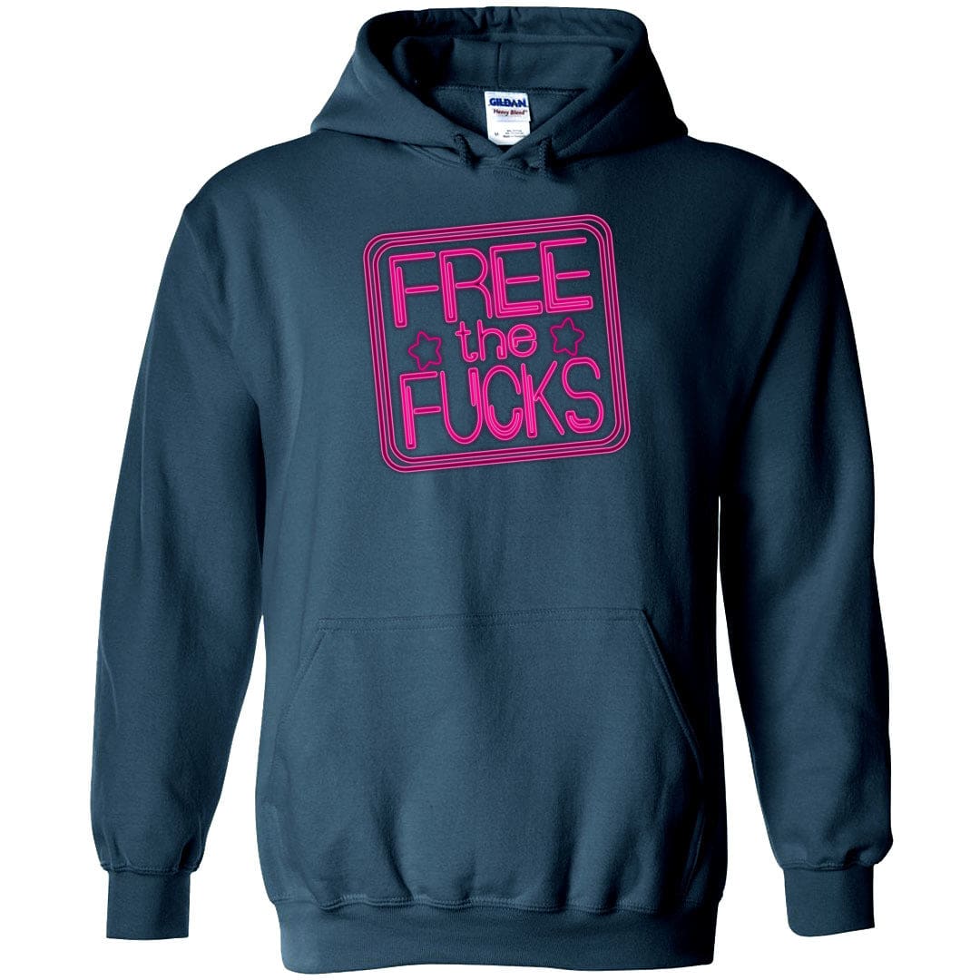 Free The Fucks Pink Neon Unisex Pullover Hoodie - Legion Blue / S