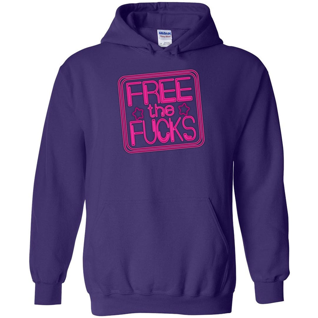 Free The Fucks Pink Neon Unisex Pullover Hoodie - Purple / S