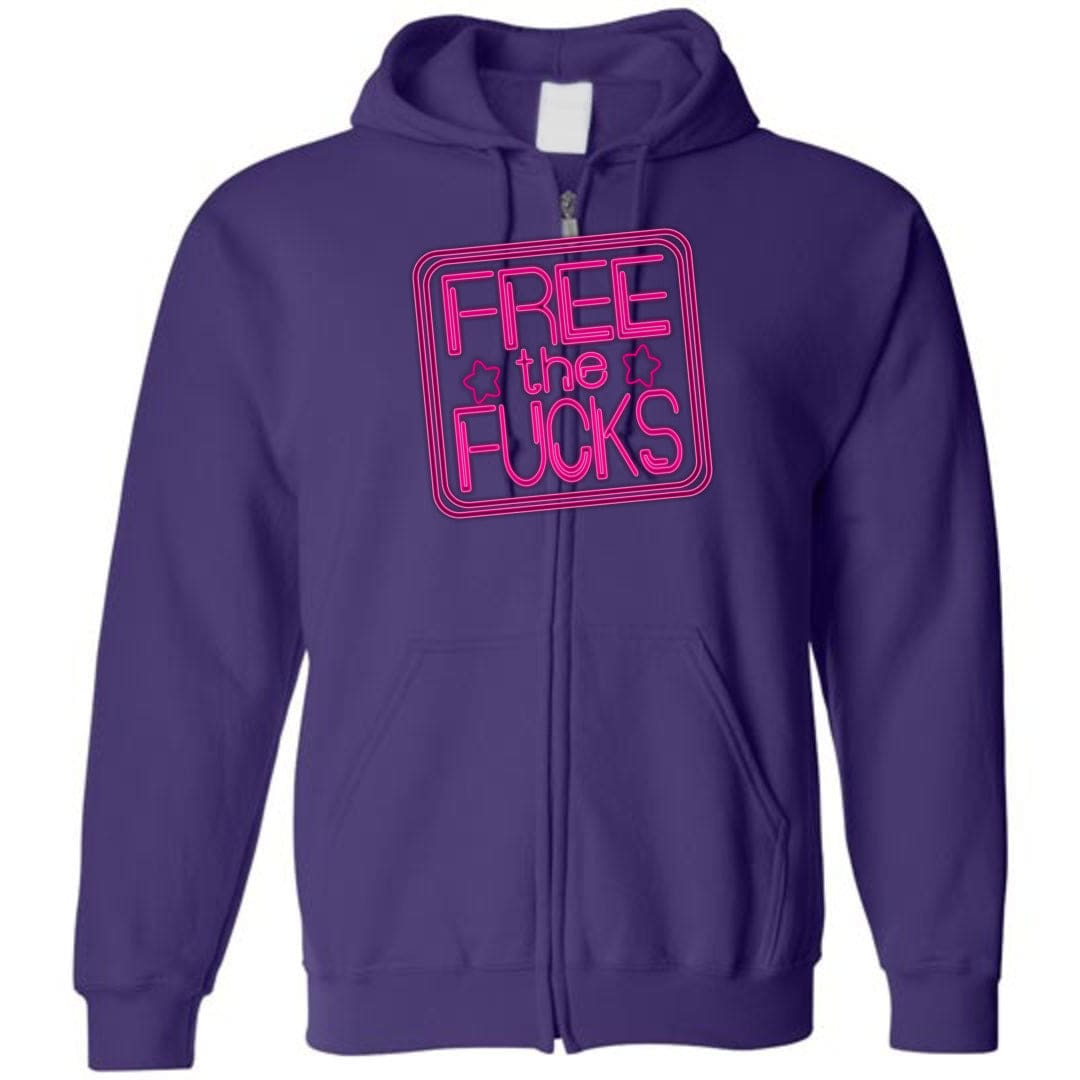 Free The Fucks Pink Neon Unisex Zip Hoodie - Purple / S