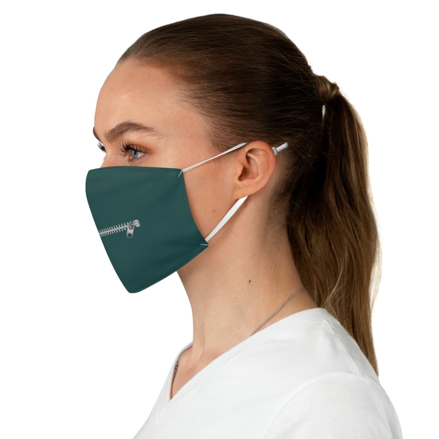 Green Zipper Mouth Fabric Face Mask - One size - Accessories