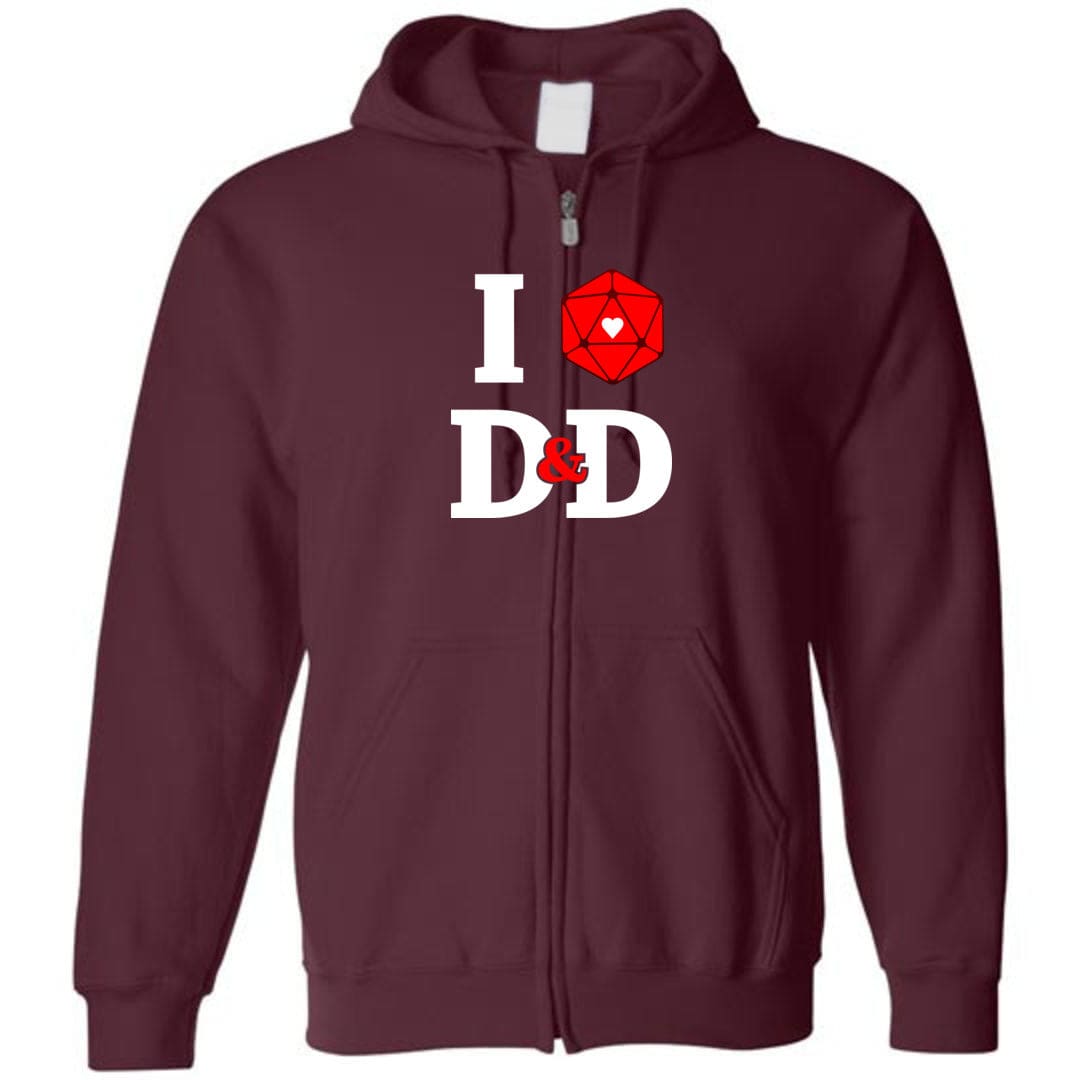 I Heart D&D Unisex Zip Hoodie - Maroon / S