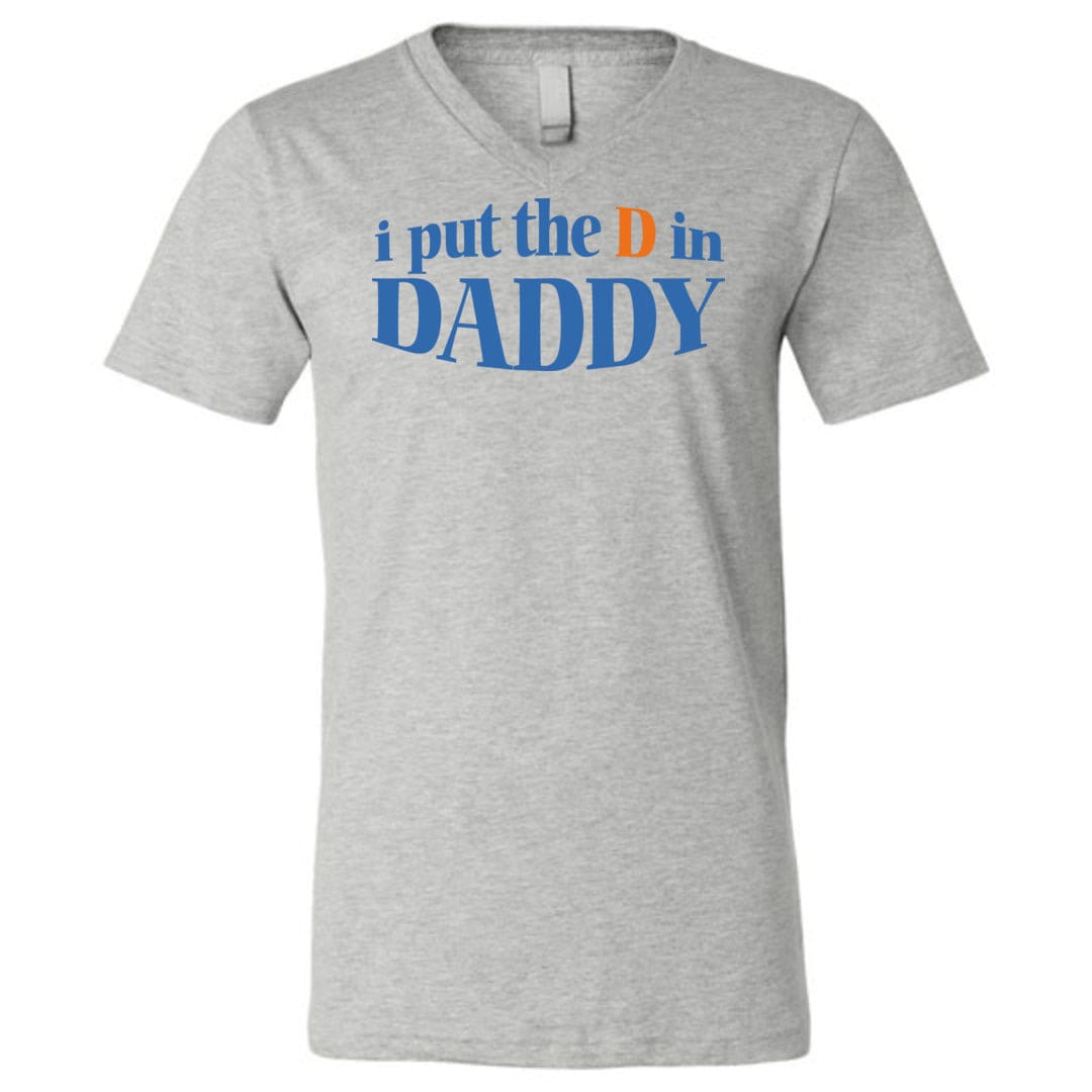 I Put The D in Daddy Unisex Premium V-Neck Tee - Athletic Heather / S