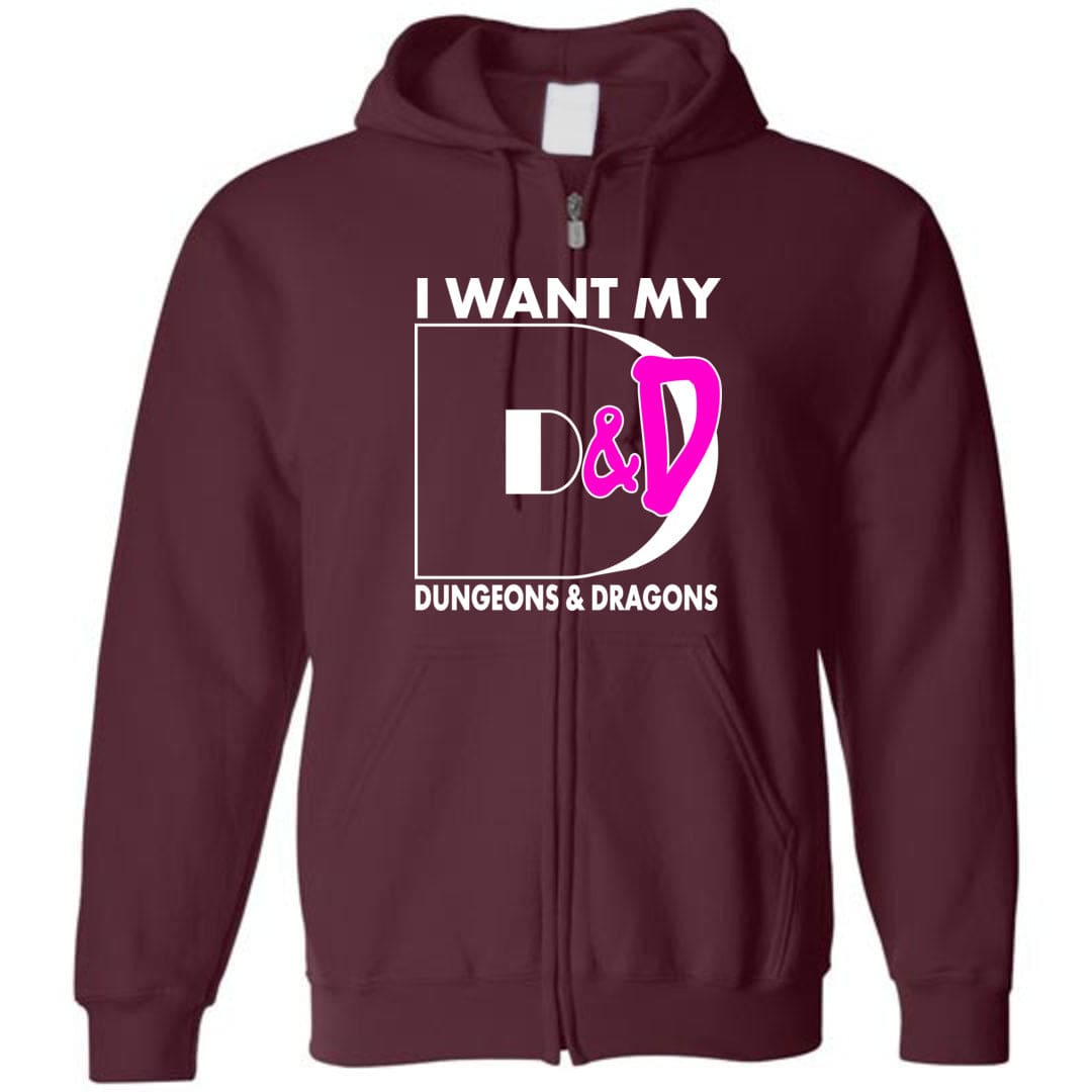 I Want My D&D Unisex Zip Hoodie - Maroon / S