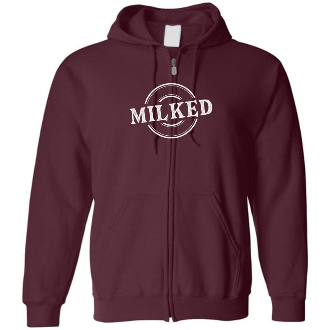 Milked Unisex Zip Hoodie - Maroon / S