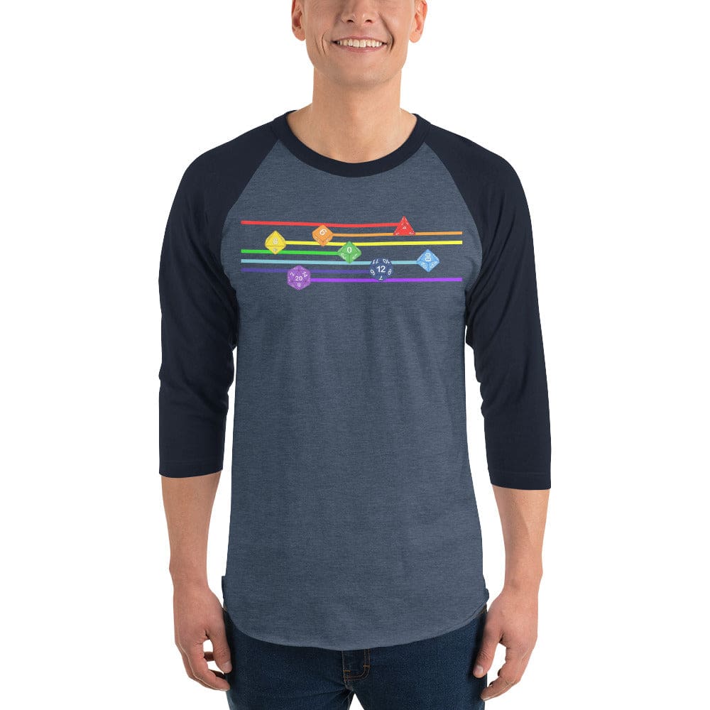 Polyhedral Pride Rainbow Dice Premium 3/4 Sleeve Raglan Shirt