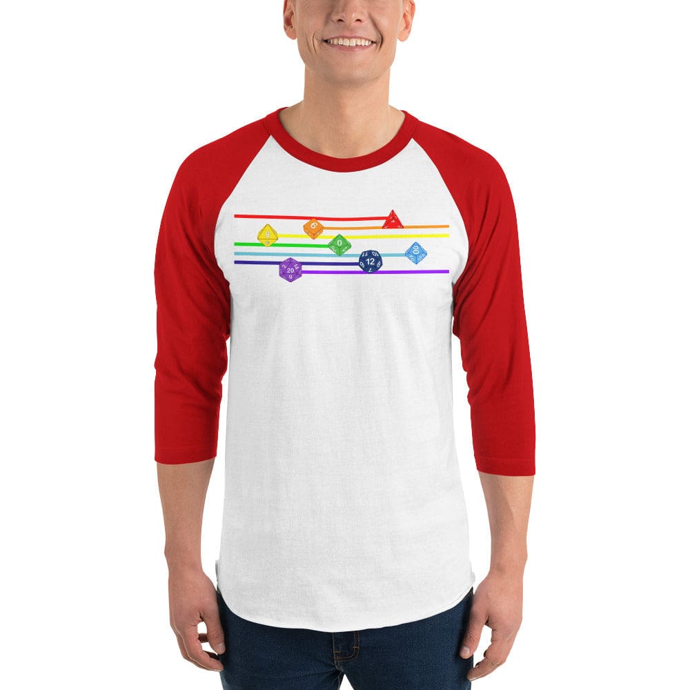 Polyhedral Pride Rainbow Dice Premium 3/4 Sleeve Raglan Shirt