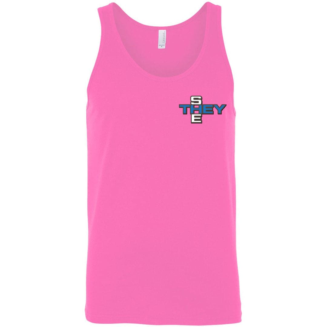 Pronoun Crossword They She Unisex Premium Tank - Neon Pink / S