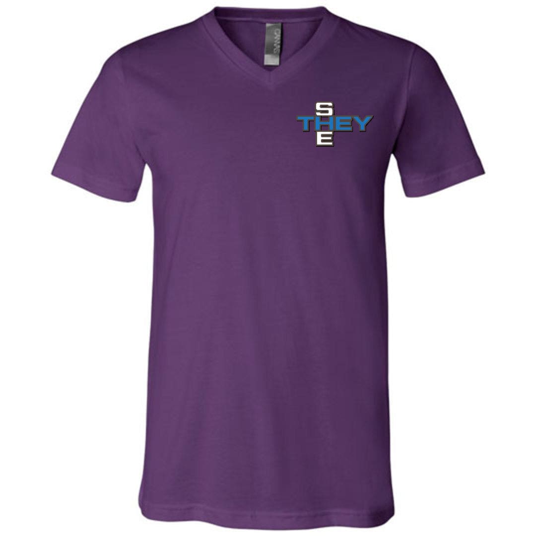 Pronoun Crossword They She Unisex Premium V-Neck Tee - Team Purple / S