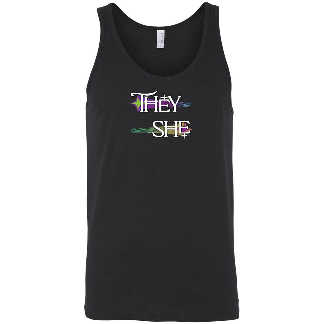 Pronoun Wishing Star They She Unisex Premium Tank - Black / S