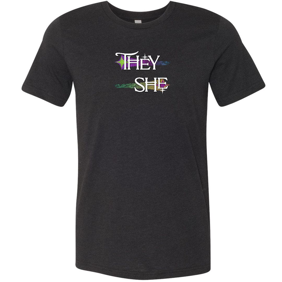 Pronoun Wishing Star They She Unisex Premium Tee - Black Heather / XS