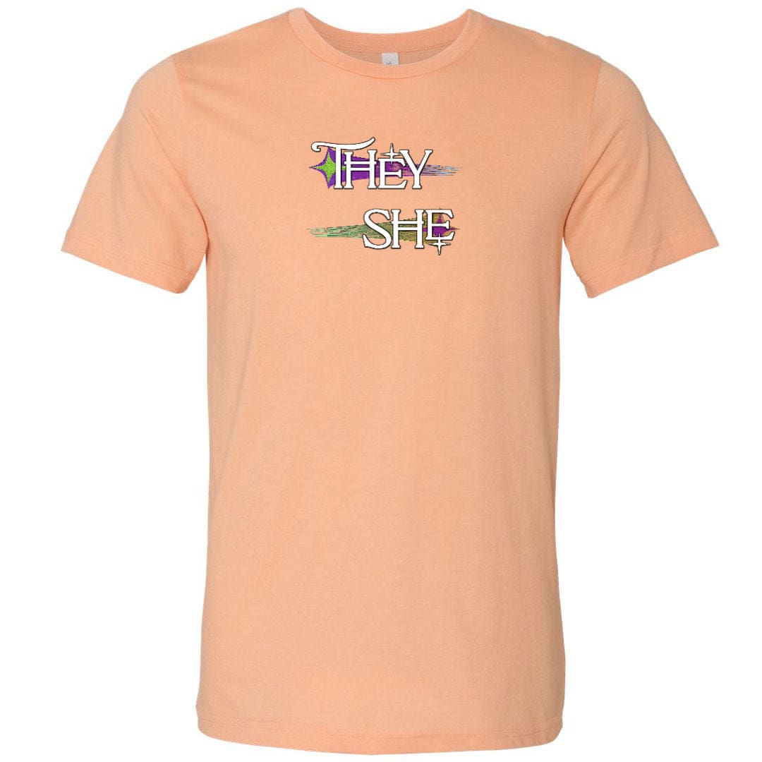 Pronoun Wishing Star They She Unisex Premium Tee - Heather Peach / XS