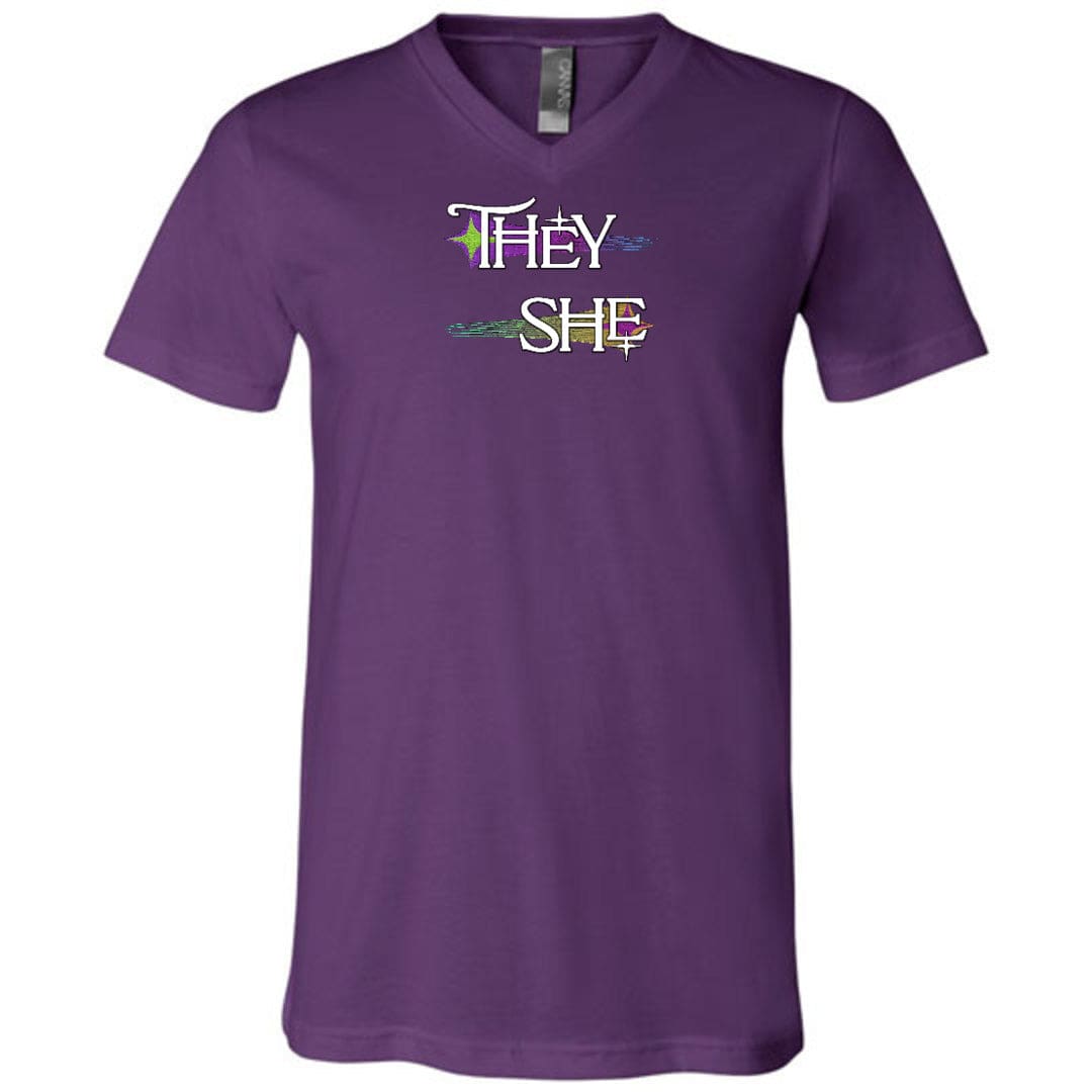 Pronoun Wishing Star They She Unisex Premium V-Neck Tee - Team Purple / S