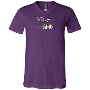 Pronoun Wishing Star They She Unisex Premium V-Neck Tee - Team Purple / S