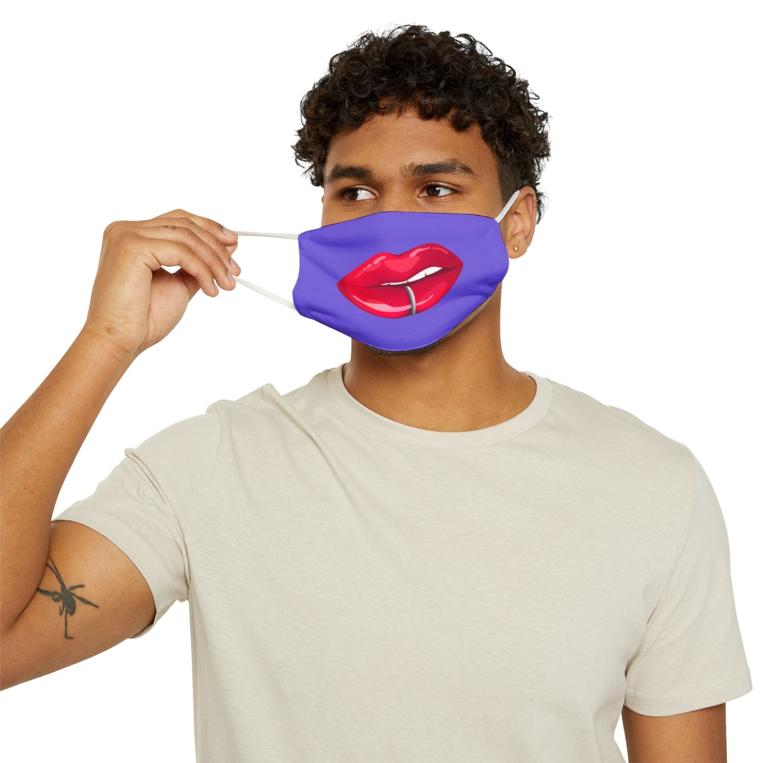 Purple Whuh?? Lips Snug-Fit Fabric Face Mask - 7.3’’ × 4.5’’ - Accessories