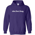she/her/hag Unisex Pullover Hoodie - Purple / S
