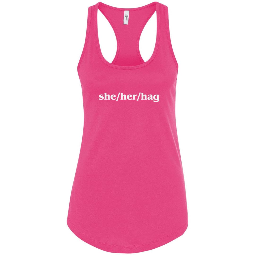 she/her/hag Womens Racerback Tank - Raspberry / XS