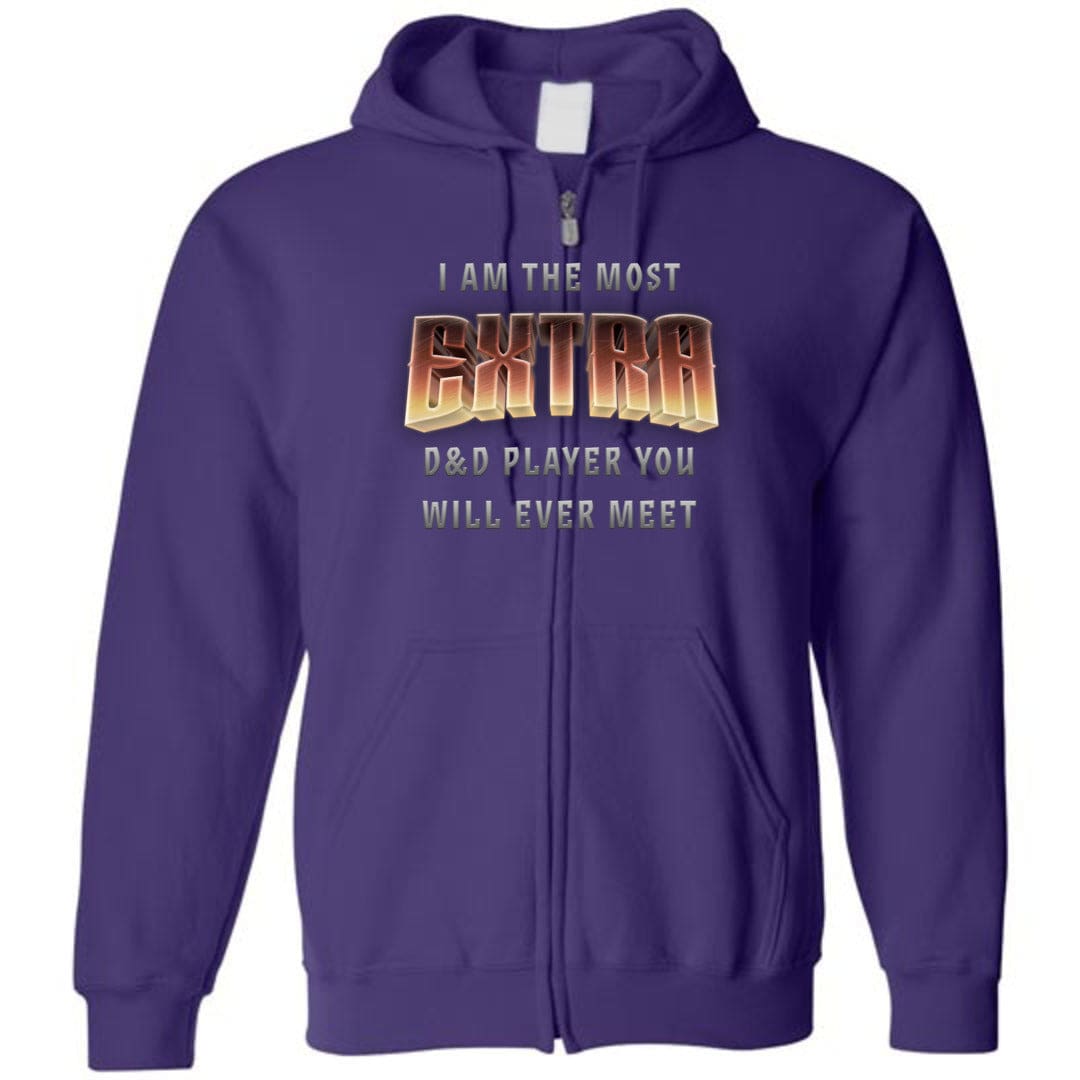 The Most EXTRA D&D Player Unisex Zip Hoodie - Purple / S