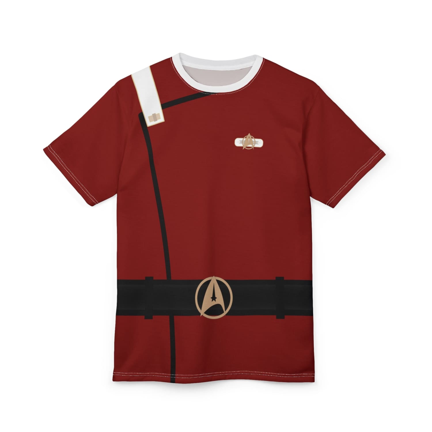 Trek Uniform Tee Movie - Command White - Unisex AOP Tee - Monster Maroon - All Over Prints