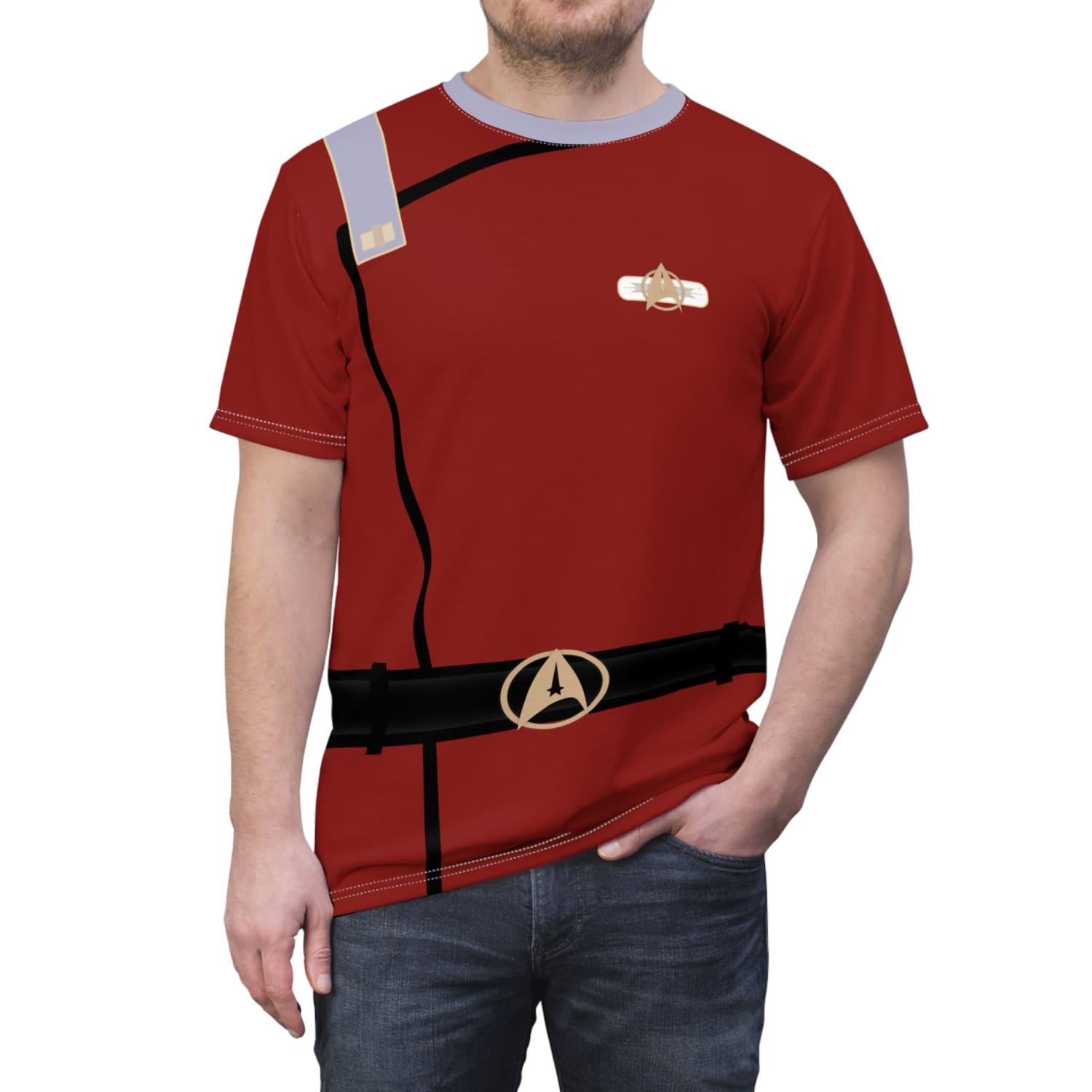 Trek Uniform Tee Movie - Sciences Grey - Unisex AOP Tee - Monster Maroon - All Over Prints