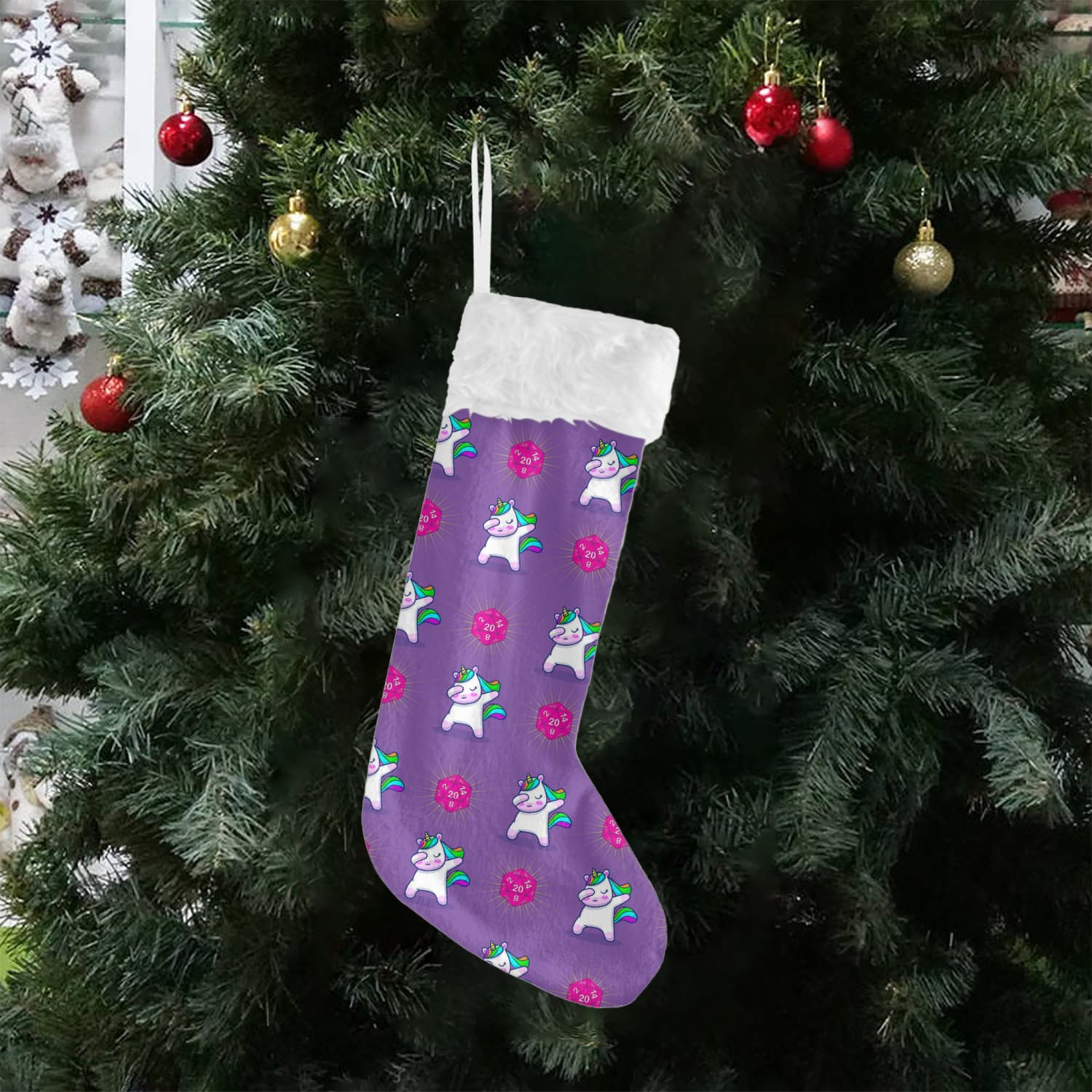 Unicorn Crit Dab Purple Christmas Stockings (Flannel) - One size - Home Decor