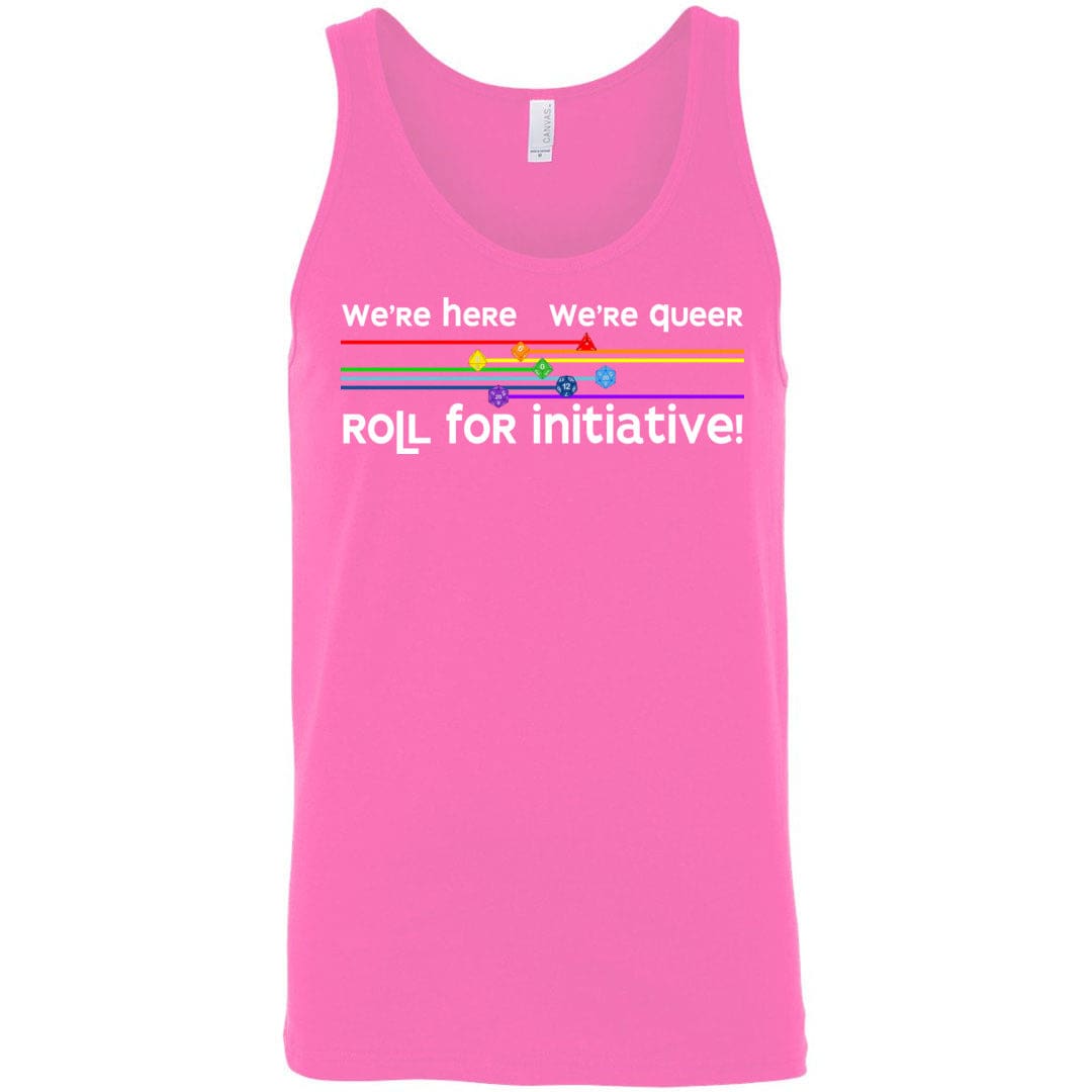 We’re Here We’re Queer Roll for Initiative Unisex Premium Tank - Neon Pink / S