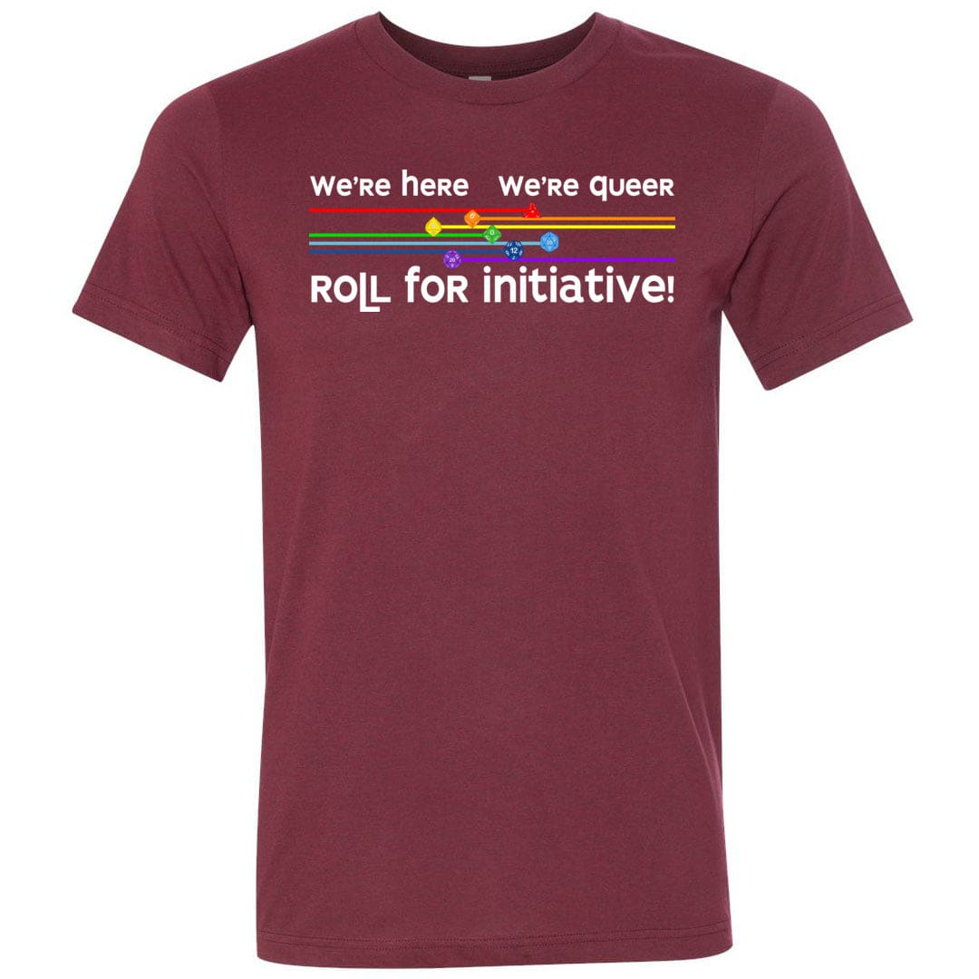 We’re Here We’re Queer Roll for Initiative Unisex Premium Tee - Heather Cardinal / XS