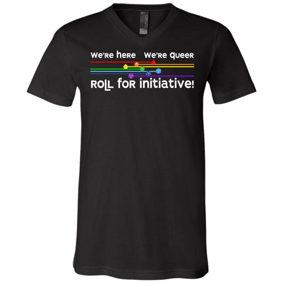 We’re Here We’re Queer Roll for Initiative Unisex Premium V-Neck Tee - Black / S