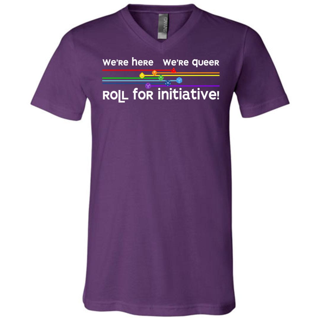 We’re Here We’re Queer Roll for Initiative Unisex Premium V-Neck Tee - Team Purple / S