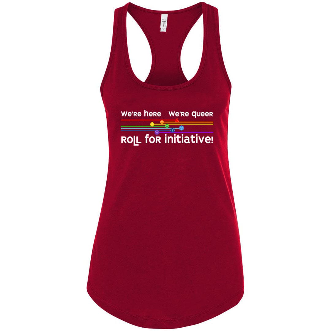 We’re Here We’re Queer Roll for Initiative Womens Premium Racerback Tank - Scarlet / S