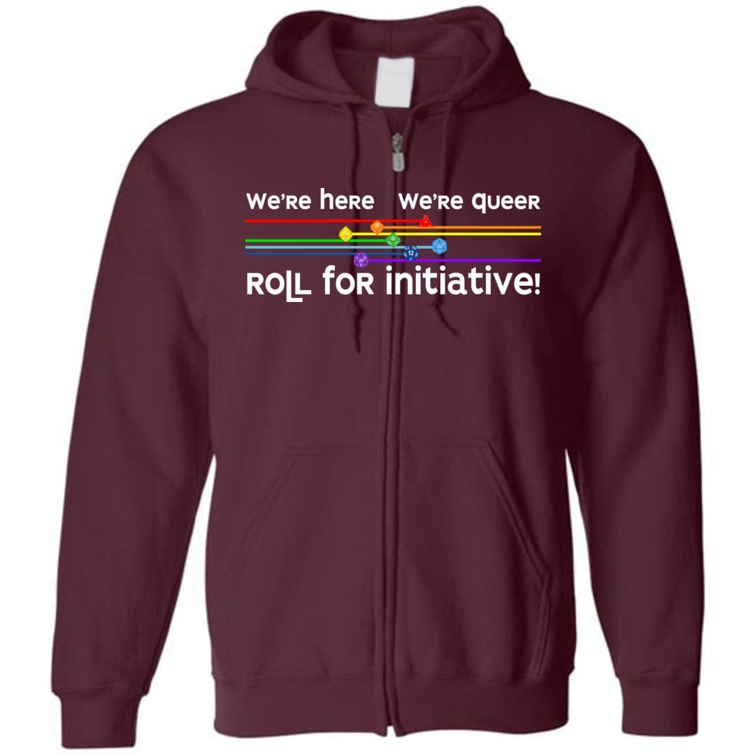 We’re Here We’re Queer Unisex Zip Hoodie - Maroon / S