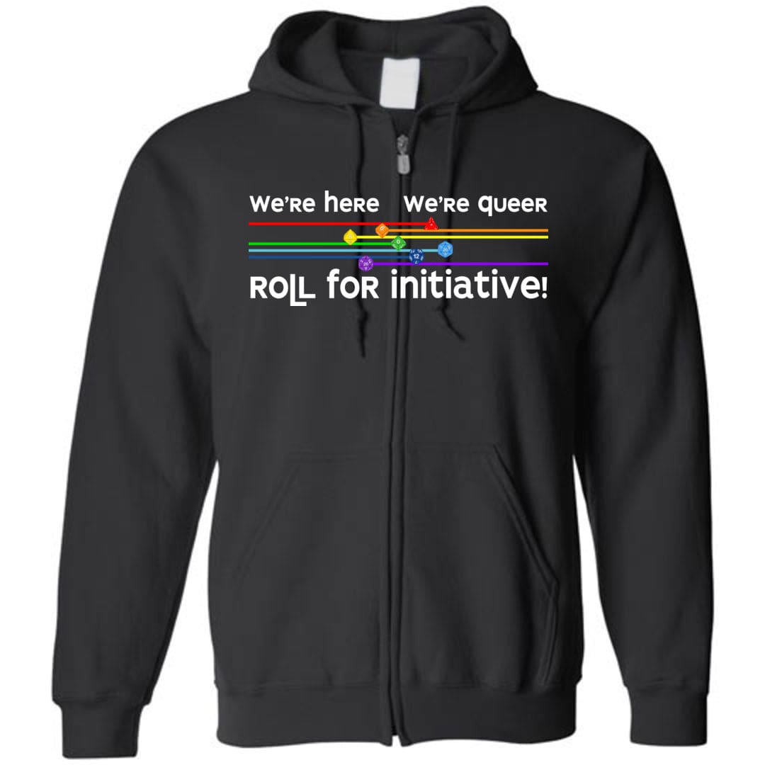We’re Here We’re Queer Unisex Zip Hoodie - Black / S