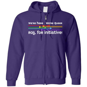 We’re Here We’re Queer Unisex Zip Hoodie - Purple / S