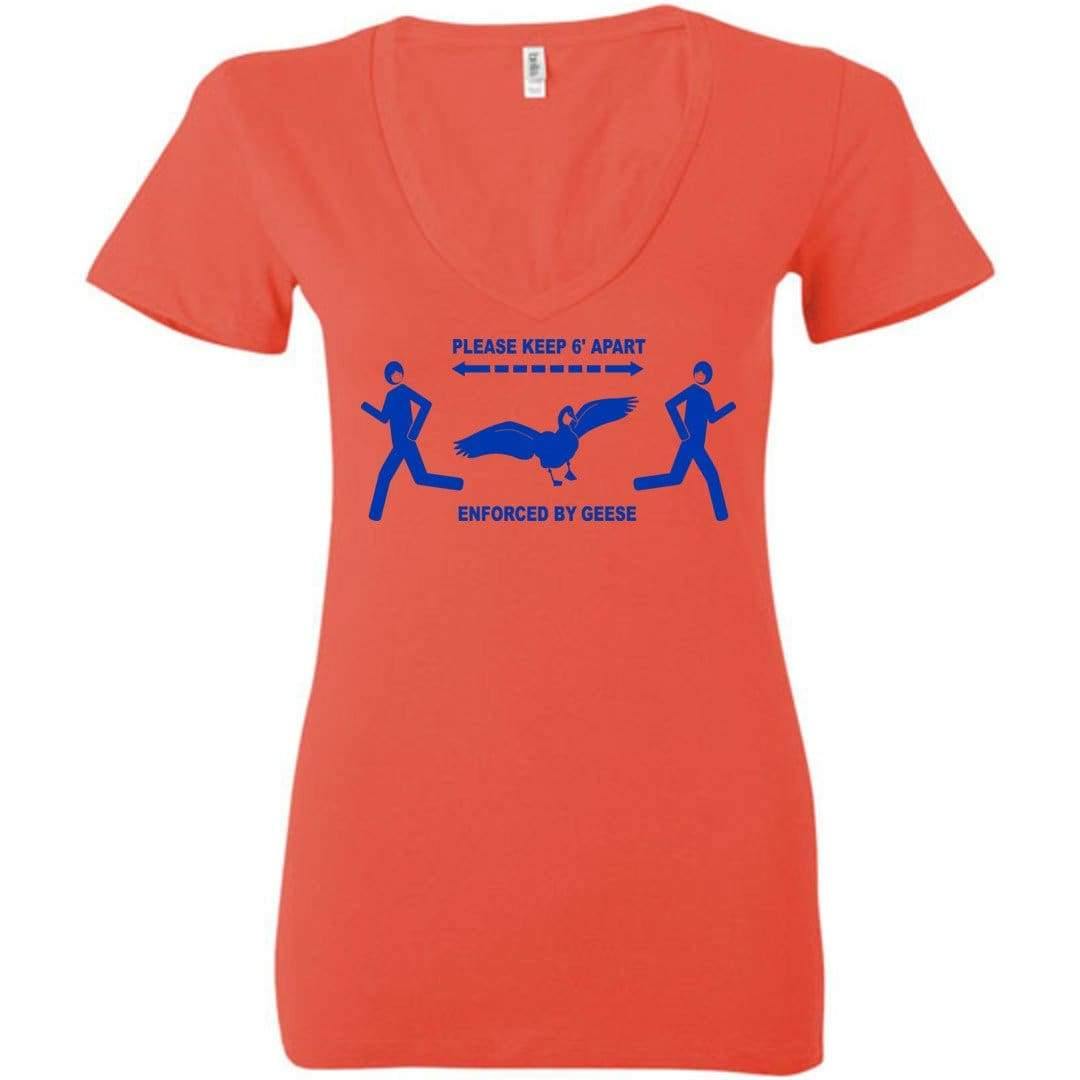 6 Feet of Geese Light Womens Premium Deep V-Neck Tee - Coral / S
