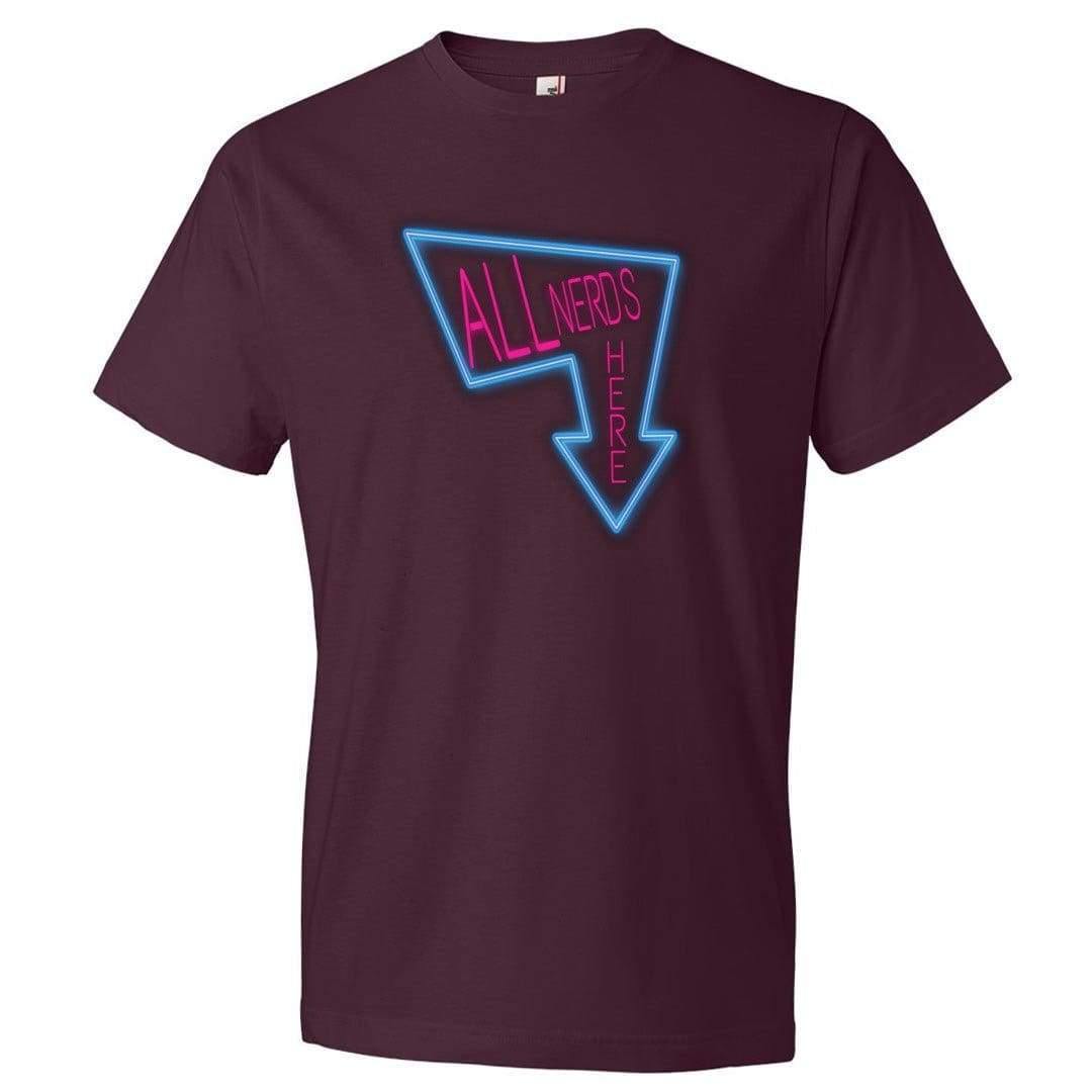 All Nerds Here Neon Logo TS Mens Premium Tee - Maroon / S
