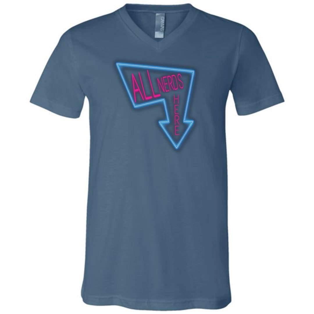 All Nerds Here Neon Logo TS Unisex Premium V-Neck Tee - Steel Blue / S
