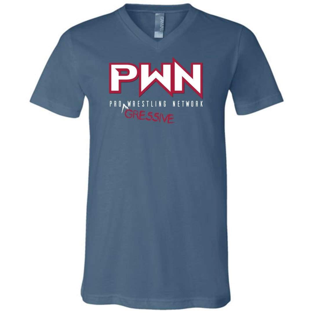 All Nerds Here PWN Progressive Logo TS Unisex Premium V-Neck Tee - Steel Blue / S